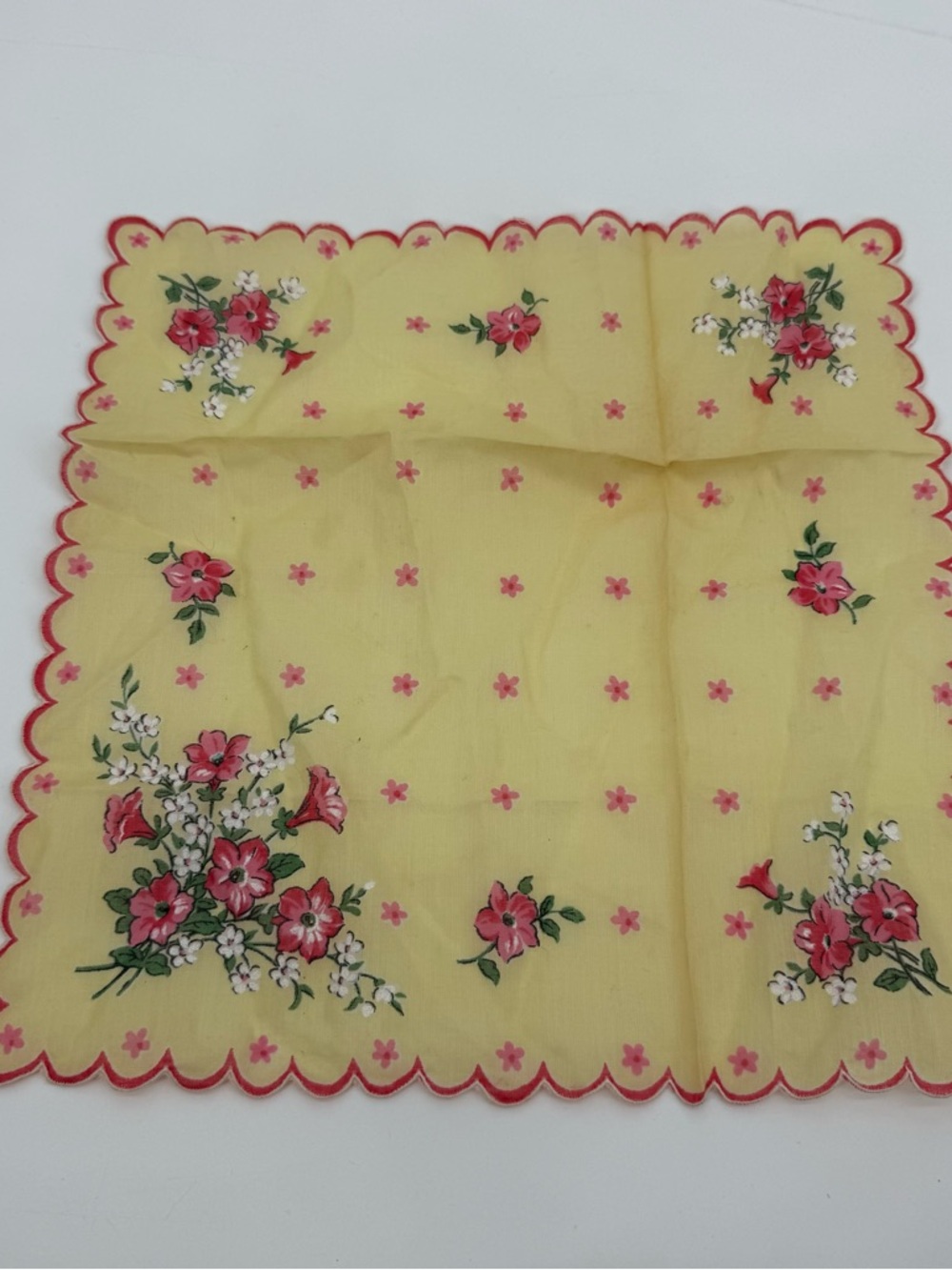 Vintage Yellow Floral Handkerchief Square Accessory Small Dainty Shabby Chic - Picture 7 of 8
